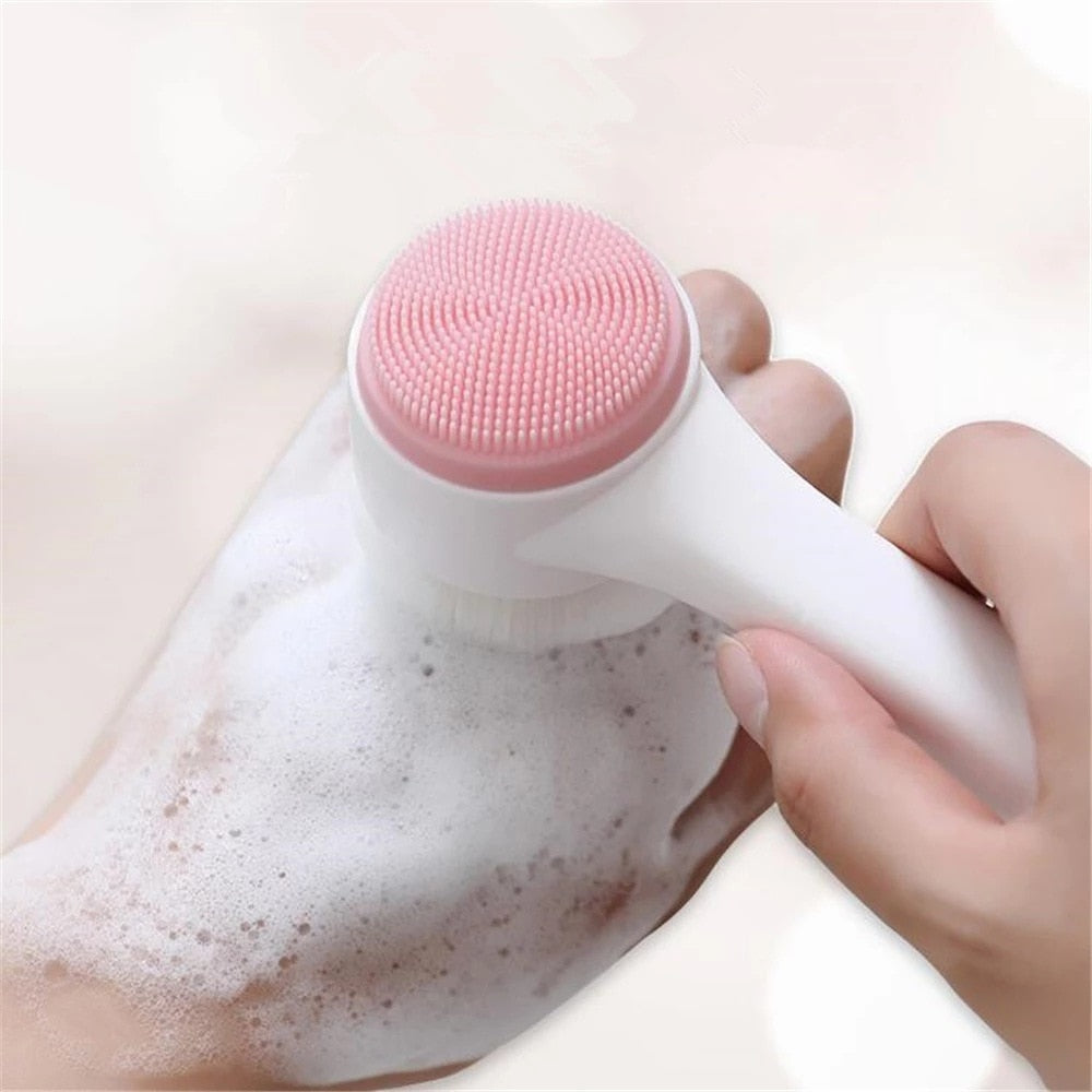 DoubleSided 3D Silicone Facial Cleanser Manual Face Brush with Soft Bristles for Deep Pore Cleansi