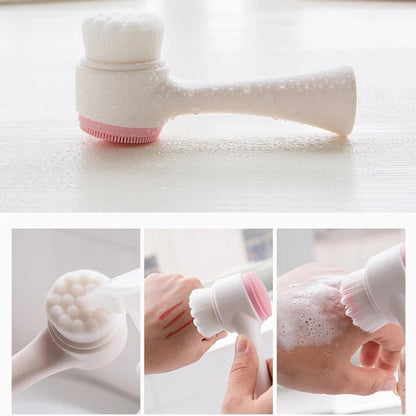 DoubleSided 3D Silicone Facial Cleanser Manual Face Brush with Soft Bristles for Deep Pore Cleansi