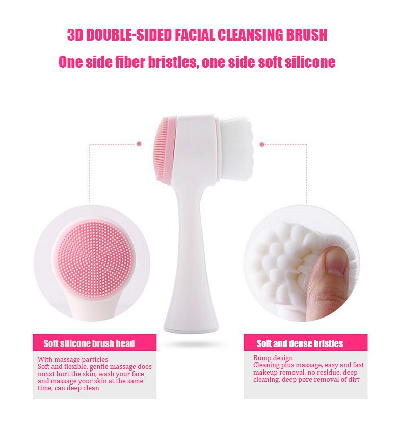 DoubleSided 3D Silicone Facial Cleanser Manual Face Brush with Soft Bristles for Deep Pore Cleansi
