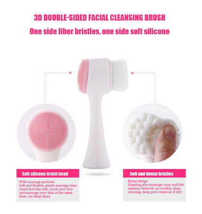 DoubleSided 3D Silicone Facial Cleanser Manual Face Brush with Soft Bristles for Deep Pore Cleansi