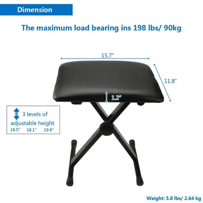 Adjustable Piano Bench Padded Keyboard Chair With Rubber Feet  Steel Frame 1