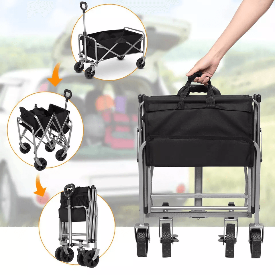 Heavy Duty Collapsible Folding Wagon Cart Black Steel Frame Oxford Fabric  Ideal For Garden Beach C 8