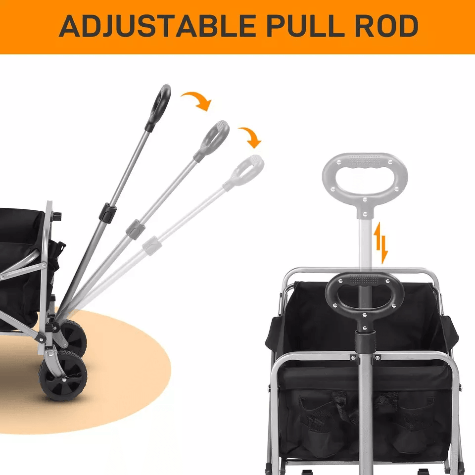 Heavy Duty Collapsible Folding Wagon Cart Black Steel Frame Oxford Fabric  Ideal For Garden Beach C 6