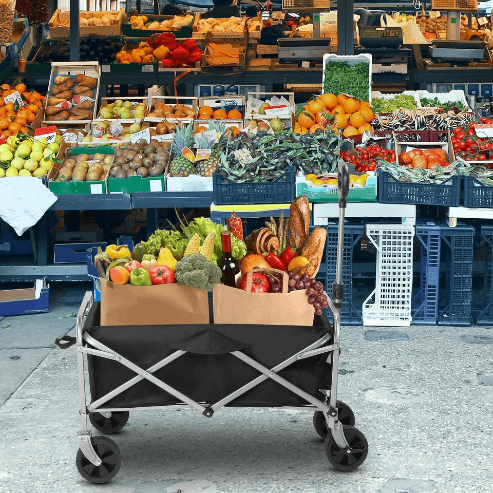 Heavy Duty Collapsible Folding Wagon Cart Black Steel Frame Oxford Fabric  Ideal For Garden Beach C 3