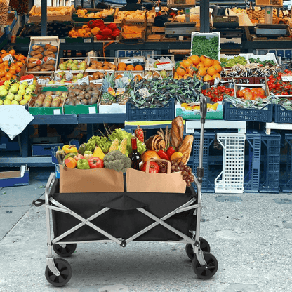 Heavy Duty Collapsible Folding Wagon Cart Black Steel Frame Oxford Fabric  Ideal For Garden Beach C 3