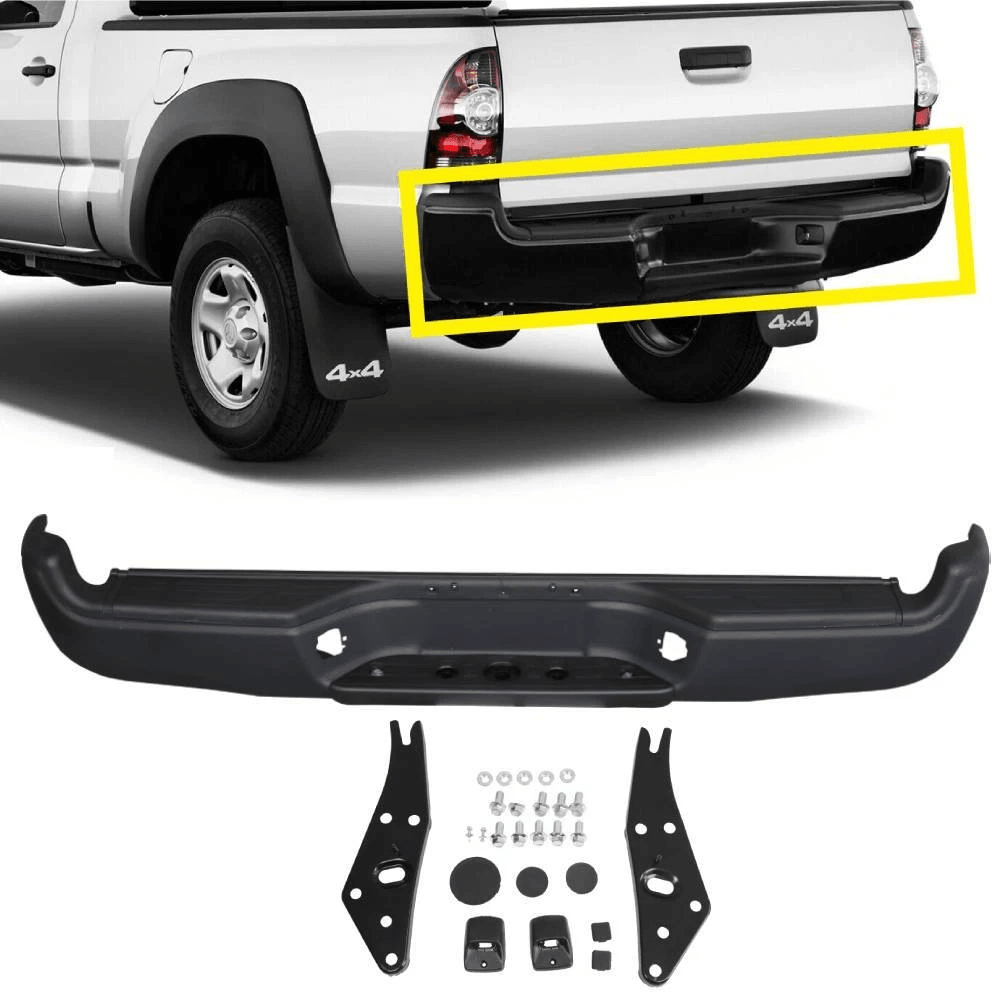 Heavy-Duty Steel Rear Bumper Assembly Fits Tacoma, Black Finish, Direct Replacement