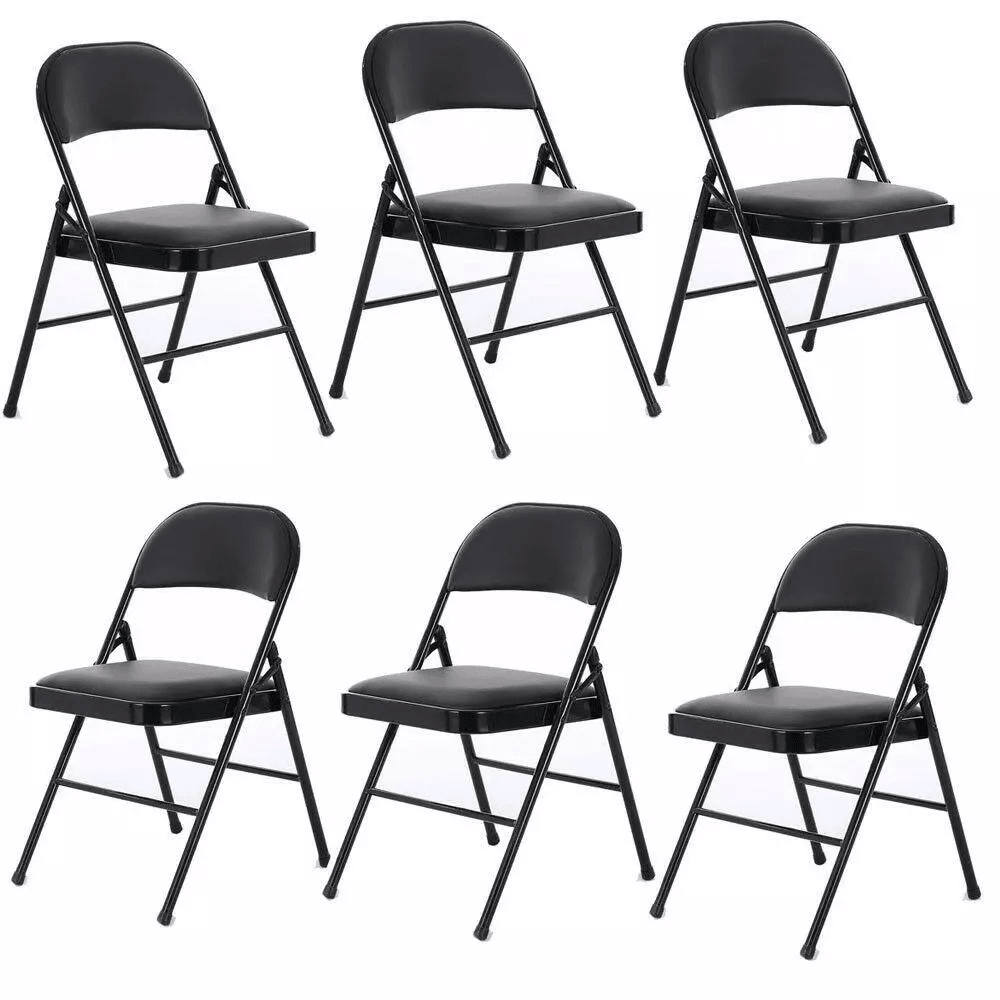 Home Dinner Fabric Padded Seat Metal Frame Folding Chairs, Portable, Space-Saving, Comfortable Dining Seating