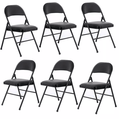 Home Dinner Fabric Padded Seat Metal Frame Folding Chairs, Portable, Space-Saving, Comfortable Dining Seating