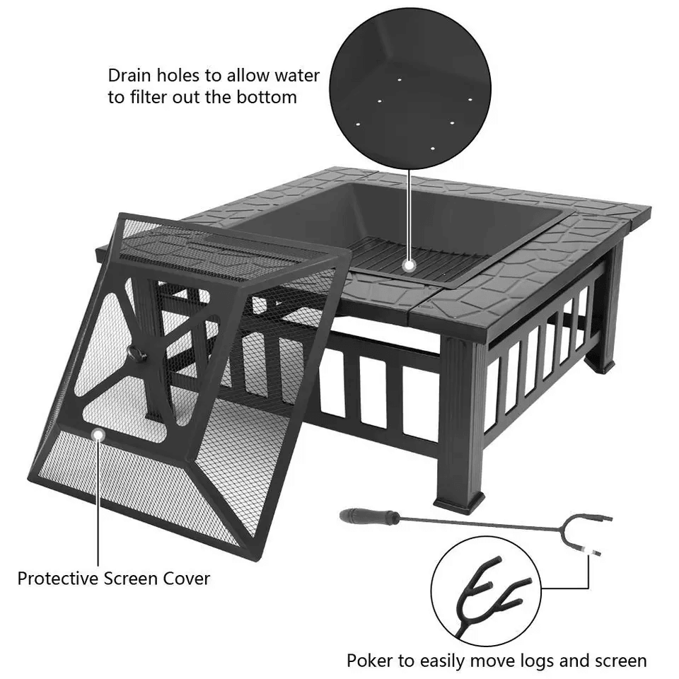 Multifunctional Fire Pit BBQ Square Table For Backyard Wood Burning Fireplace  Outdoor Heating 3