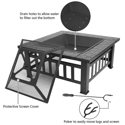 Multifunctional Fire Pit BBQ Square Table For Backyard Wood Burning Fireplace  Outdoor Heating 3