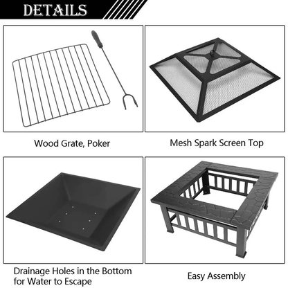 Multifunctional Fire Pit BBQ Square Table For Backyard Wood Burning Fireplace  Outdoor Heating 2