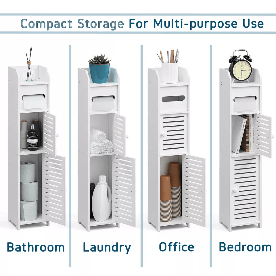 Freestanding Bathroom Storage Cabinet With Door And Shelves Compact Toilet Paper Organizer For Tigh 4