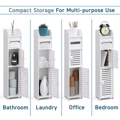 Freestanding Bathroom Storage Cabinet With Door And Shelves Compact Toilet Paper Organizer For Tigh 4