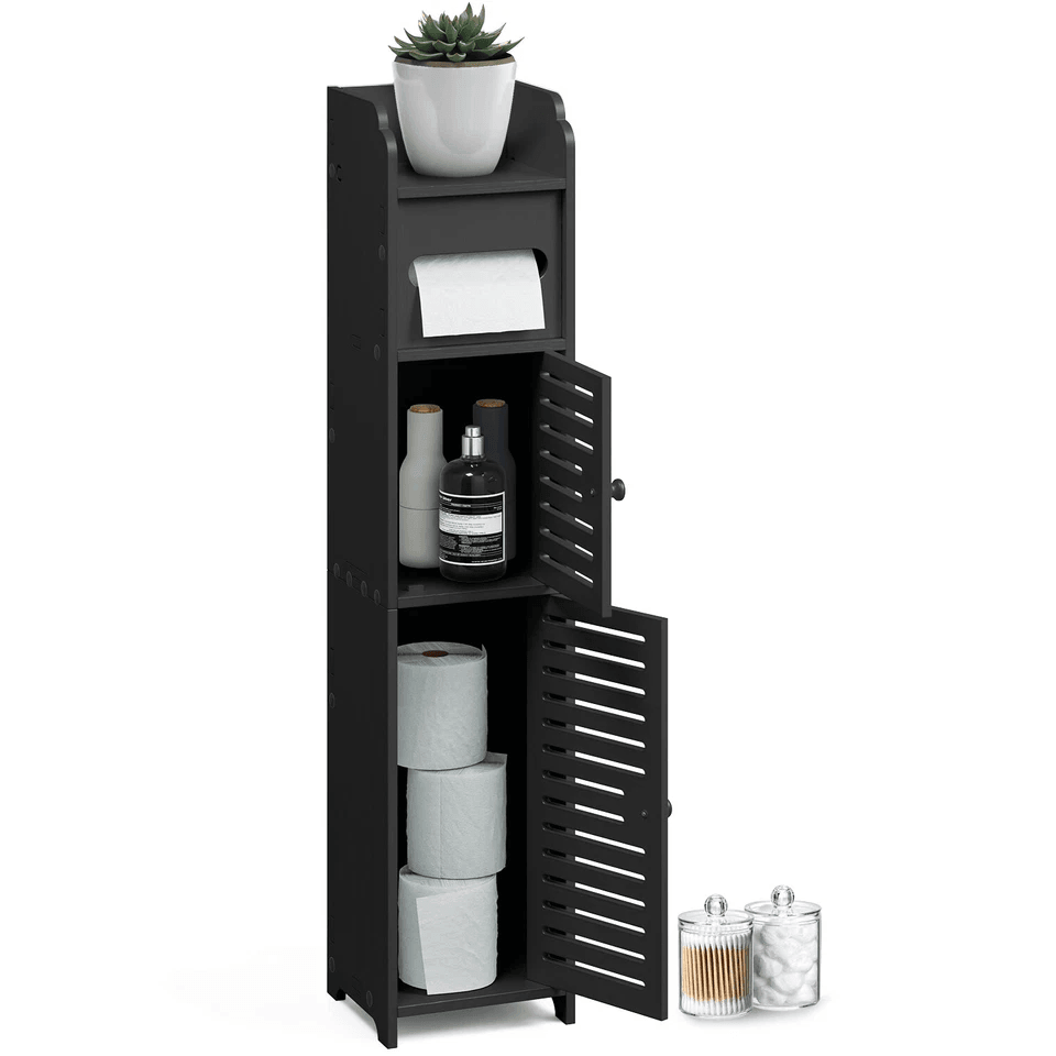 Freestanding Bathroom Storage Cabinet With Door And Shelves Compact Toilet Paper Organizer For Tigh 5