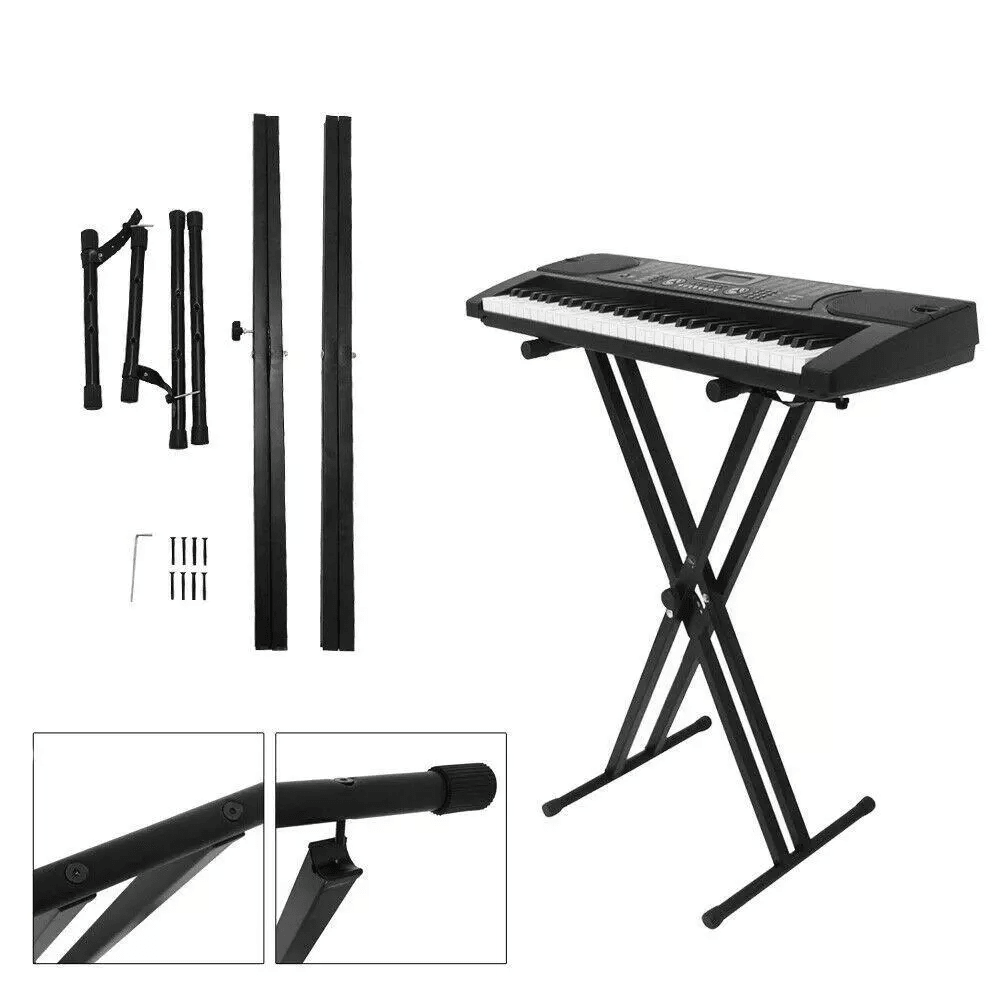Electric Keyboard Piano Stand Dual X-Brace | Heavy-Duty Adjustable Double Tube Folding Stand for Digital Pianos & Synthe