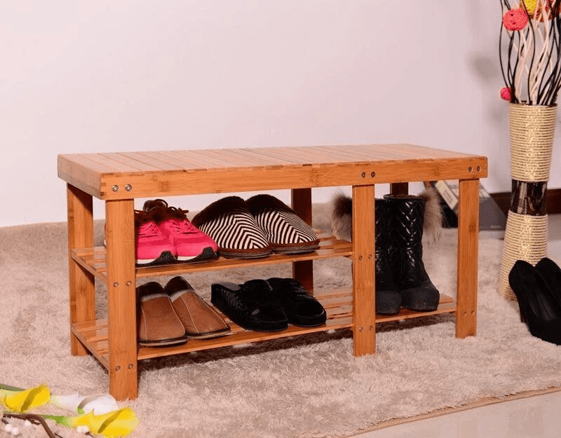 Hot Shoe Rack Bench Hallway Storage Organizer Bamboo Entryway Furniture With Seat And Boots Compart 1