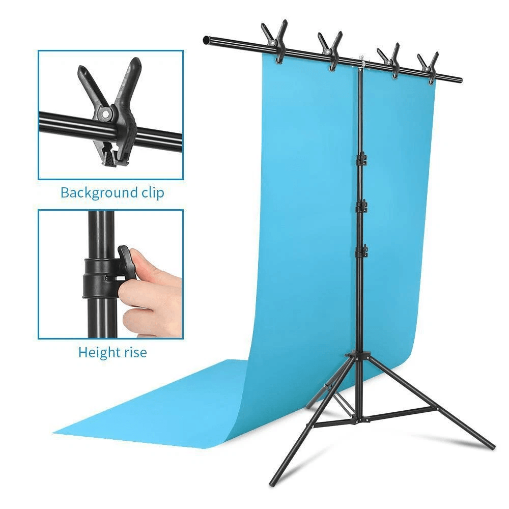 K T-Shape Photography Adjustable Backdrop Support Stand Kit Height, Crossbar, Portable with Clamps Carry Bag