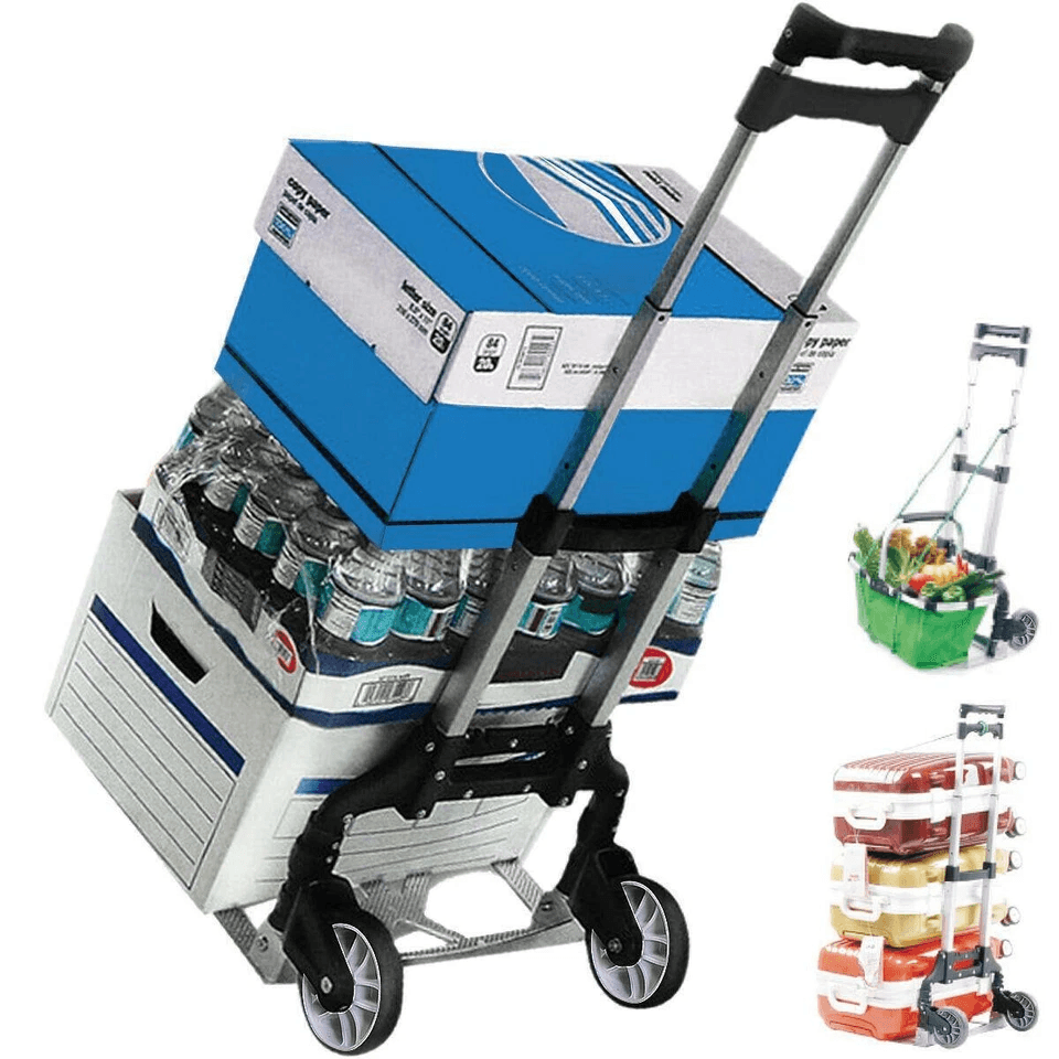 Portable Aluminium Folding Push Cart, Travel Shopping Trolley Luggage with Wheels, Compact and Lightweight Design