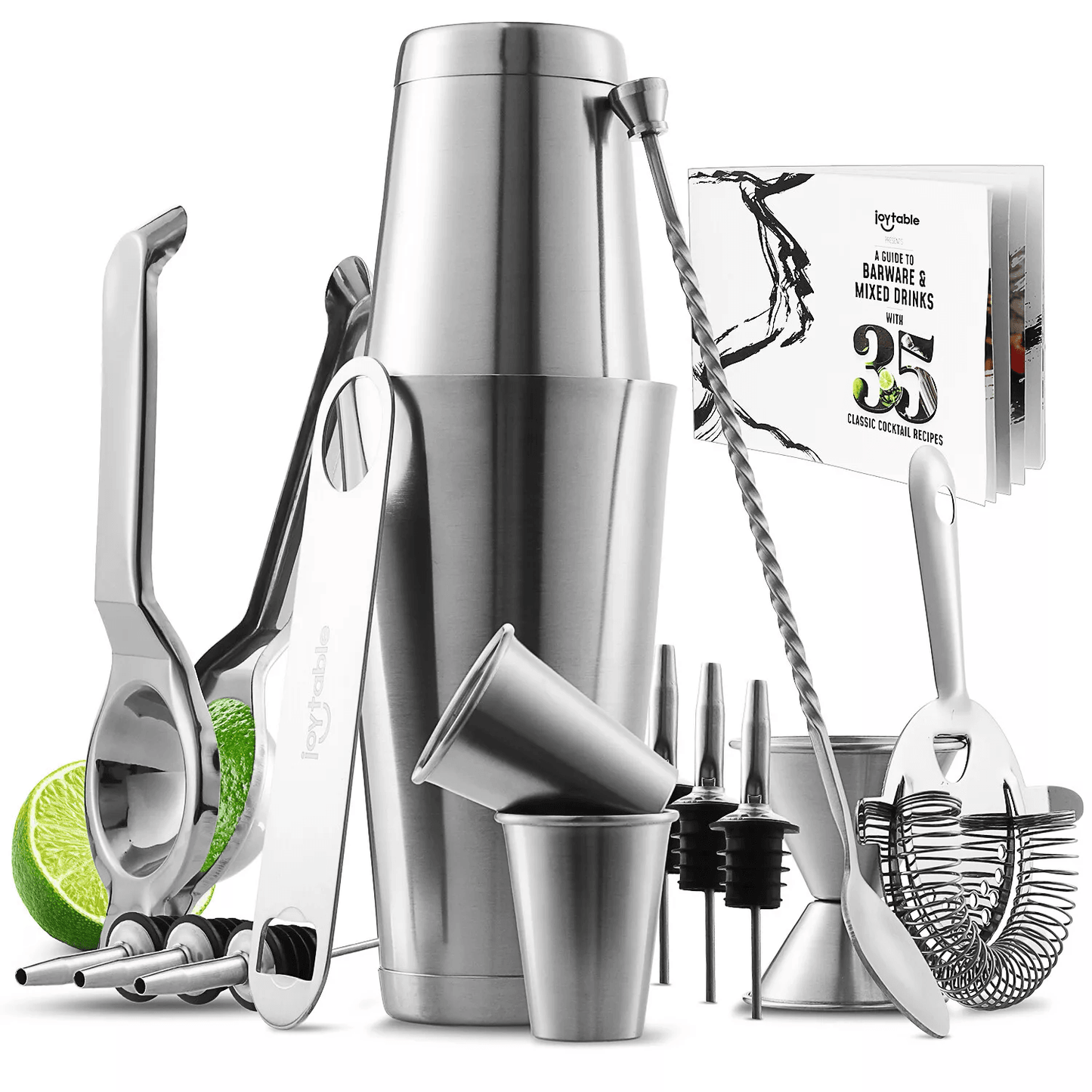 Complete Cocktail Shaker Bartender Kit, Bar Tools Set with Lemon Squeezer, Ideal for Home, Bar, Parties & Gift