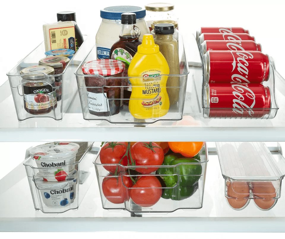 Stackable Refrigerator Organizer Bins, Fridge Storage Containers Set with Magnetic Whiteboard for Kitchen Organization