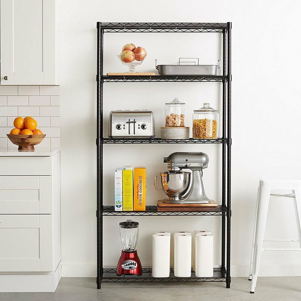 Chrome/Black Shelf Steel Wire Tier Layer Shelving Storage Rack, Heavy-Duty Metal Organizer for Home, Garage, or Display