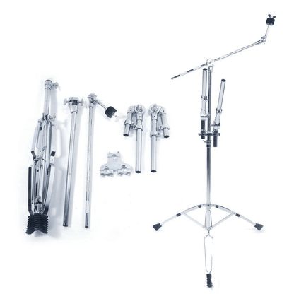 Professional Double Tom Drum Stand with Cymbal Boom Arm – Dual Percussion Hardware Mount, Heavy-Duty, Chrome-Plated