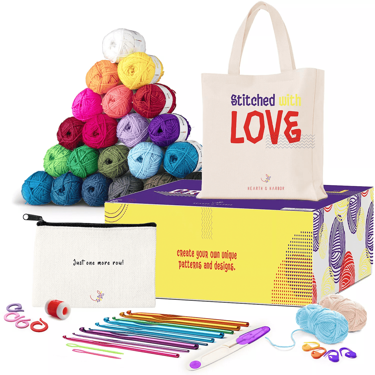 Complete Crochet Starter Set with Yarn, Hooks & Tools for Beginners