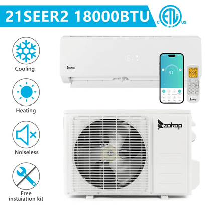 High-Efficiency BTU Ductless Mini Split AC, Heat Pump, SEER Inverter System