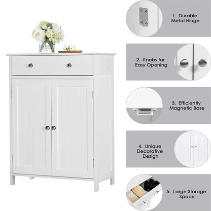 Freestanding White Wooden Storage Cupboard With Double Doors  Shelves Bathroom Floor Cabinet For Ki 6