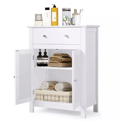 Freestanding White Wooden Storage Cupboard With Double Doors  Shelves Bathroom Floor Cabinet For Ki 4