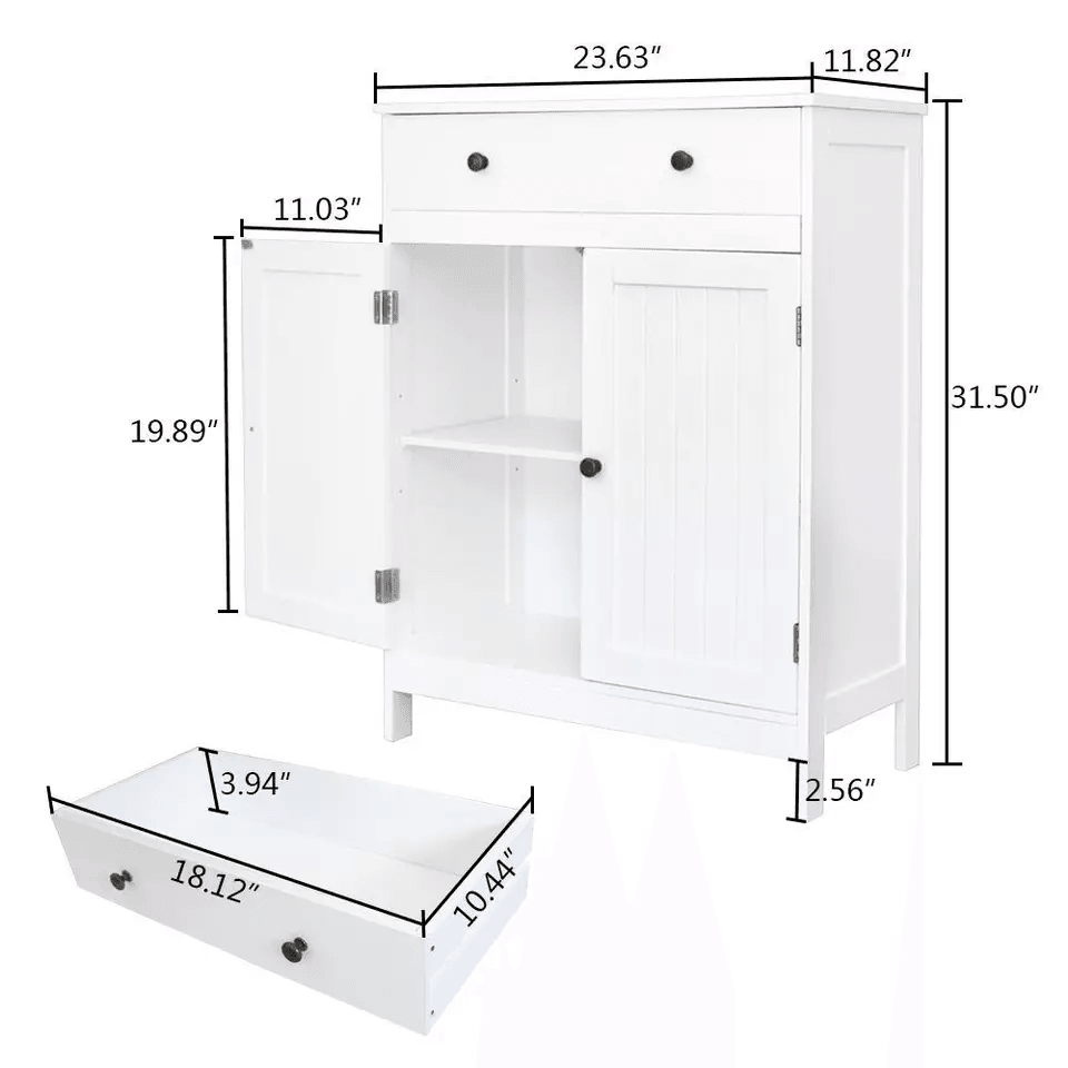 Freestanding White Wooden Storage Cupboard With Double Doors  Shelves Bathroom Floor Cabinet For Ki 8