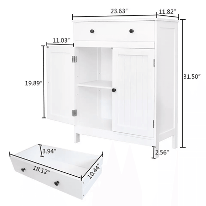 Freestanding White Wooden Storage Cupboard With Double Doors  Shelves Bathroom Floor Cabinet For Ki 8