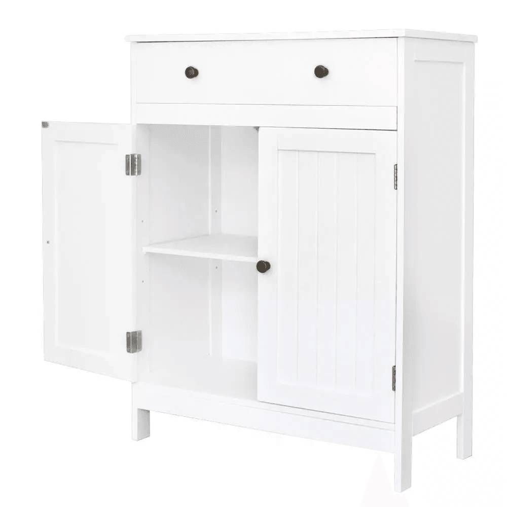 Freestanding White Wooden Storage Cupboard With Double Doors  Shelves Bathroom Floor Cabinet For Ki 3