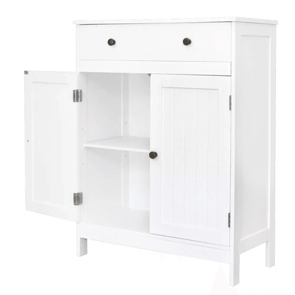 Freestanding White Wooden Storage Cupboard With Double Doors  Shelves Bathroom Floor Cabinet For Ki 3