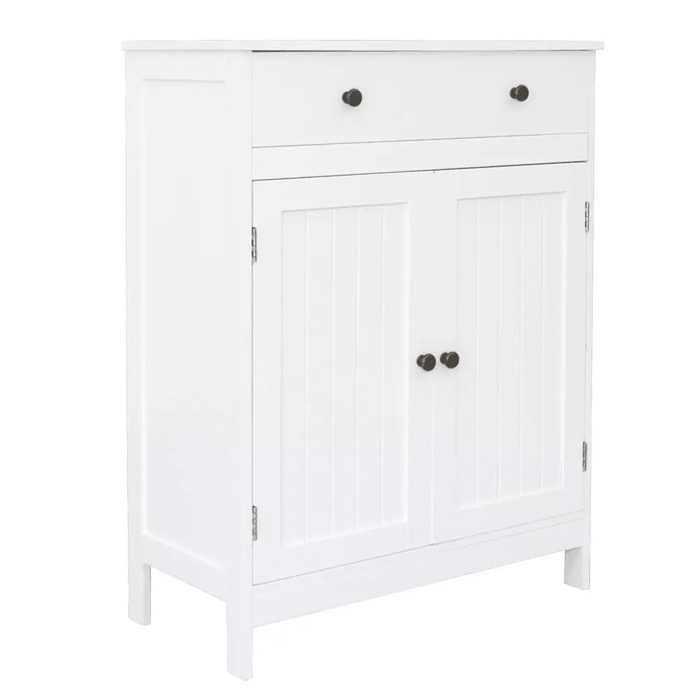 Freestanding White Wooden Storage Cupboard With Double Doors  Shelves Bathroom Floor Cabinet For Ki 7