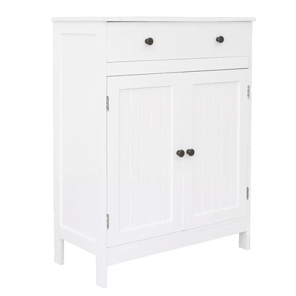 Freestanding White Wooden Storage Cupboard With Double Doors  Shelves Bathroom Floor Cabinet For Ki 7