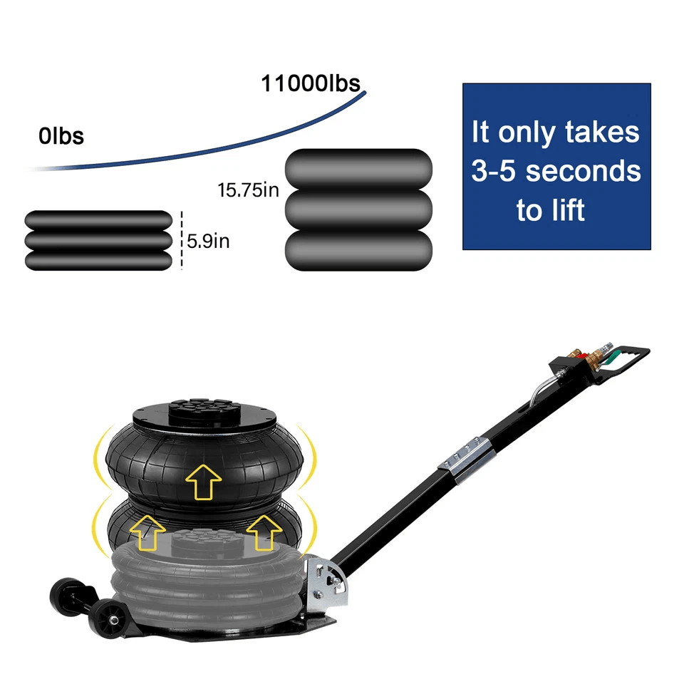HeavyDuty Triple Bag Air Jack Ton Pneumatic Jack For Car SUV Truck Lifting Fast Garage Repair Tool 6