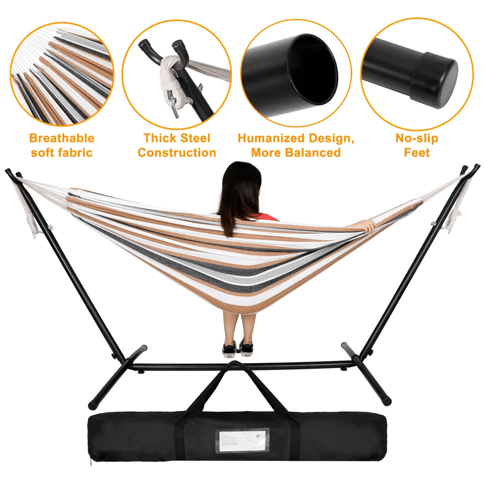 HeavyDuty 2 Person Hammock With 9FT Steel Stand  Portable Double Hammock Bed For Patio Garden And T 7