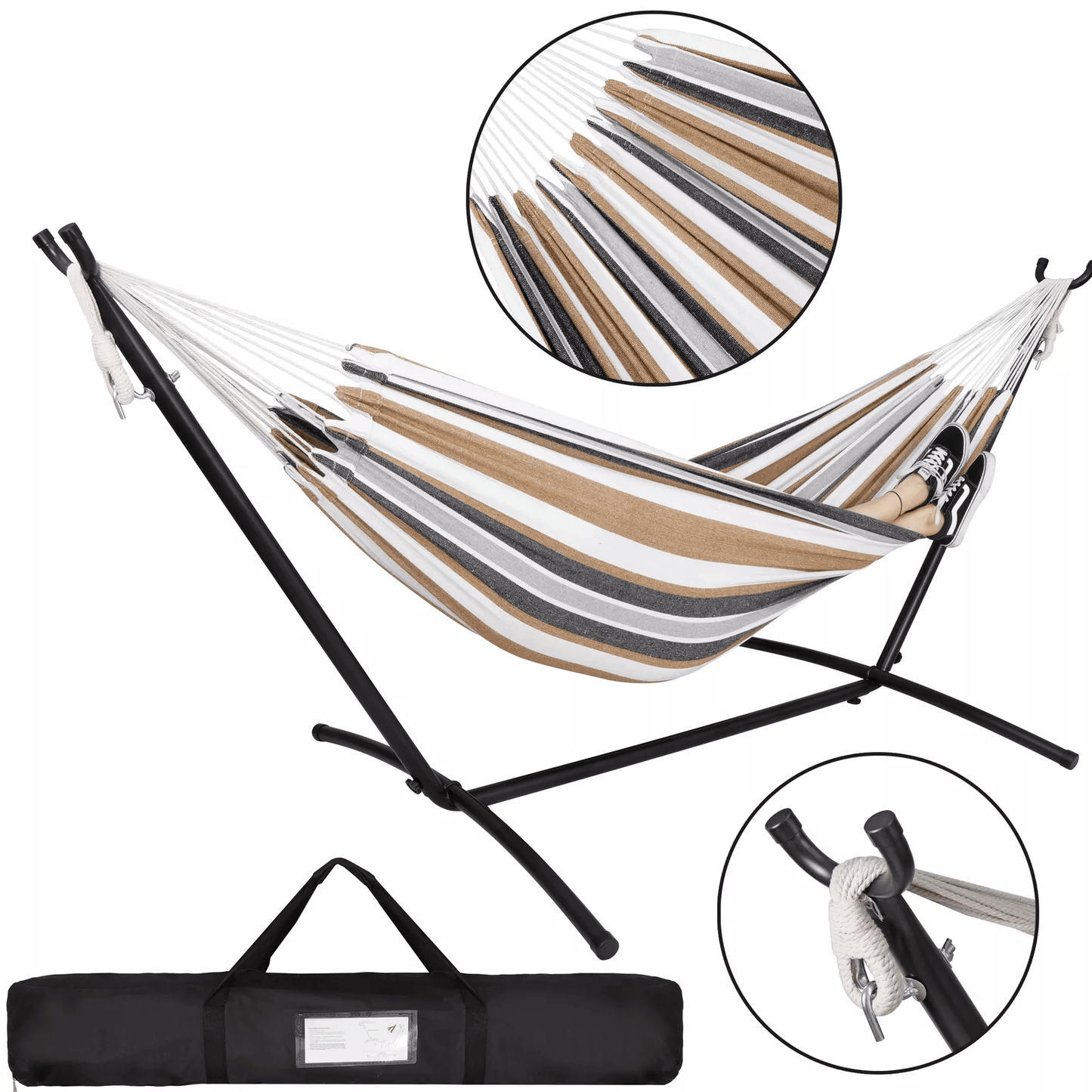 Heavy-Duty 2 Person Hammock with 9FT Steel Stand – Portable Double Hammock Bed for Patio, Garden, and Travel