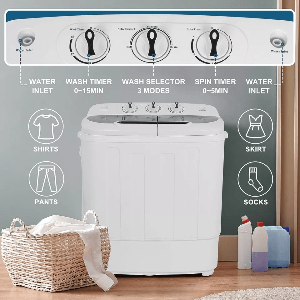 Compact Mini Twin Tub Washing Machine Portable Washer  Dryer For Apartments Dorms RVs 7