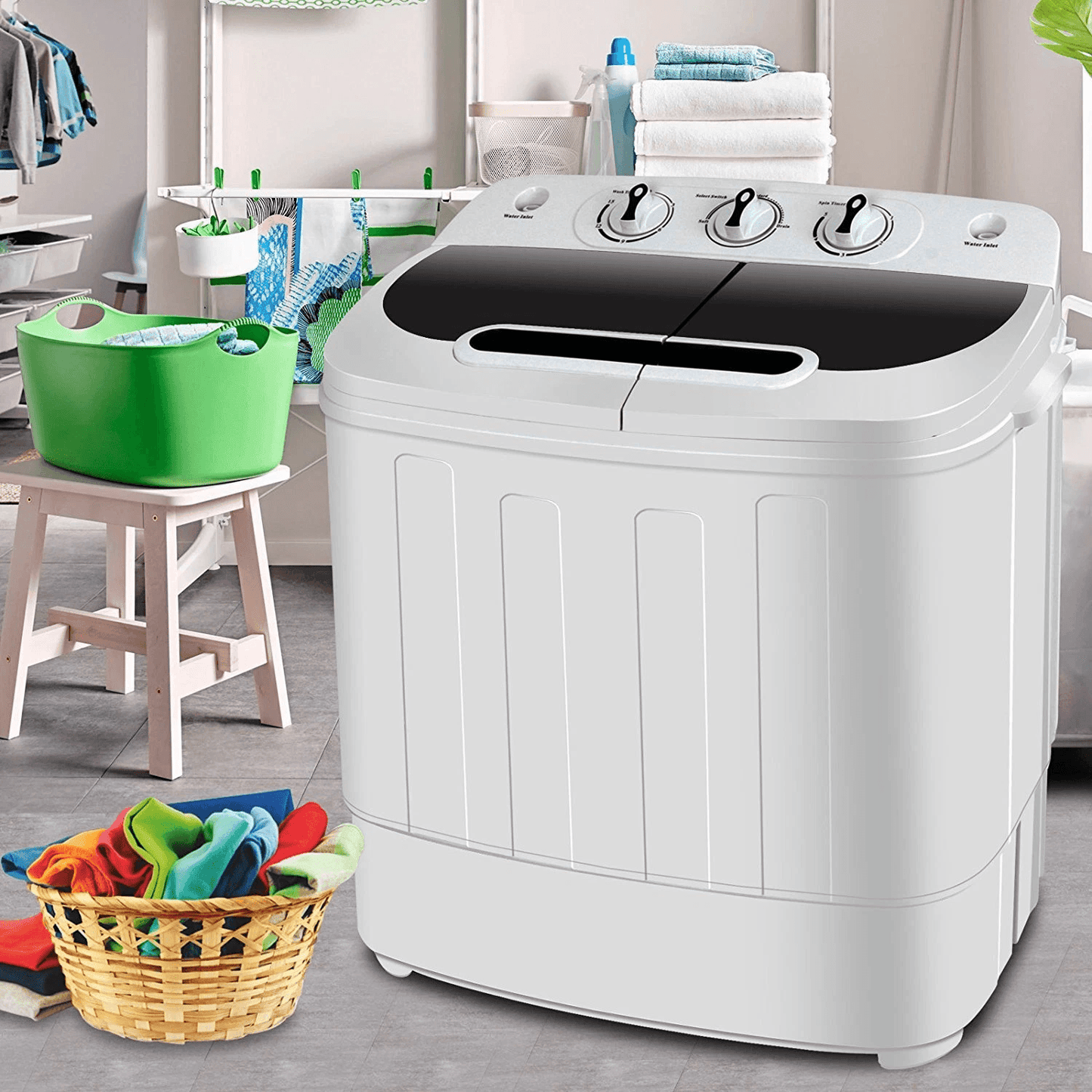 Compact Mini Twin Tub Washing Machine, Portable Washer & Dryer for Apartments, Dorms, RVs