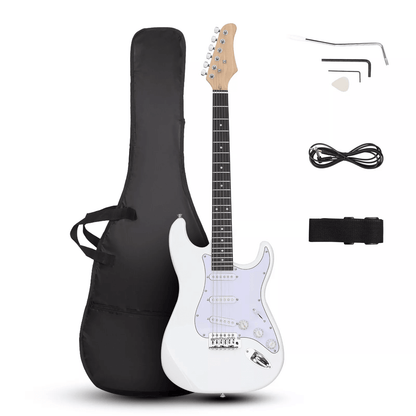 Glarry White Strings Electric Guitar Right Handed with Gig Bag, Strap & Cord Lightweight Body, Rosewood Fingerboard