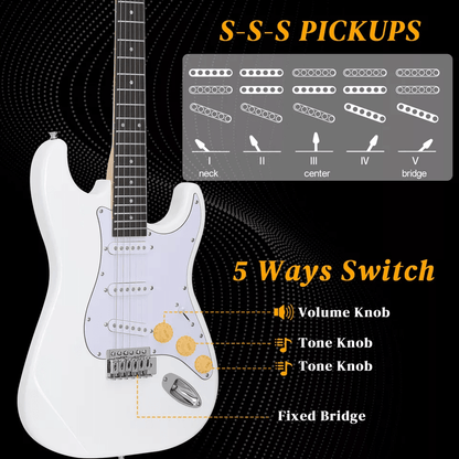 Glarry White Strings Electric Guitar Right Handed With Gig Bag Strap  Cord Lightweight Body Rosewoo 3