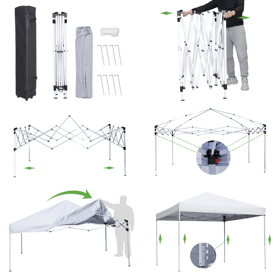 Canopy Tent With Adjustable Straight Legs Wheeled Carry Bag Ropes Waterproof Outdoor Shelter For Ev 9