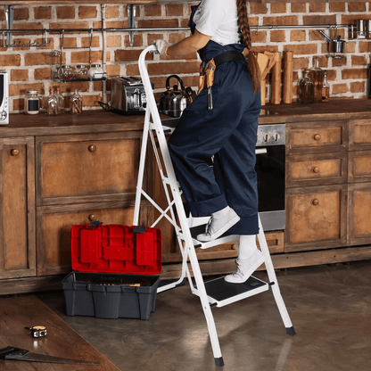 4 Step Folding Ladder With Handgrip  AntiSlip Wide Pedals 330lbs Capacity Sturdy Steel Step Stool F 4