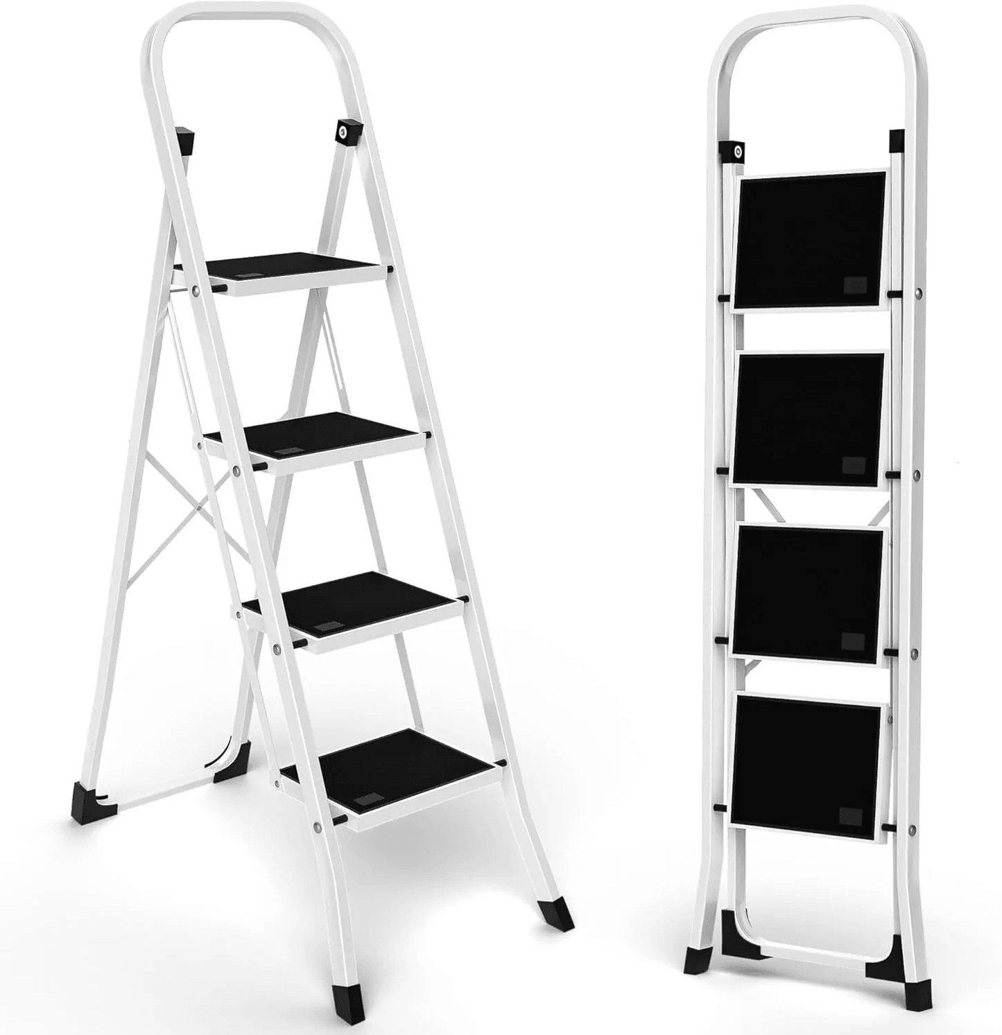 4 Step Folding Ladder With Handgrip  AntiSlip Wide Pedals 330lbs Capacity Sturdy Steel Step Stool F 5