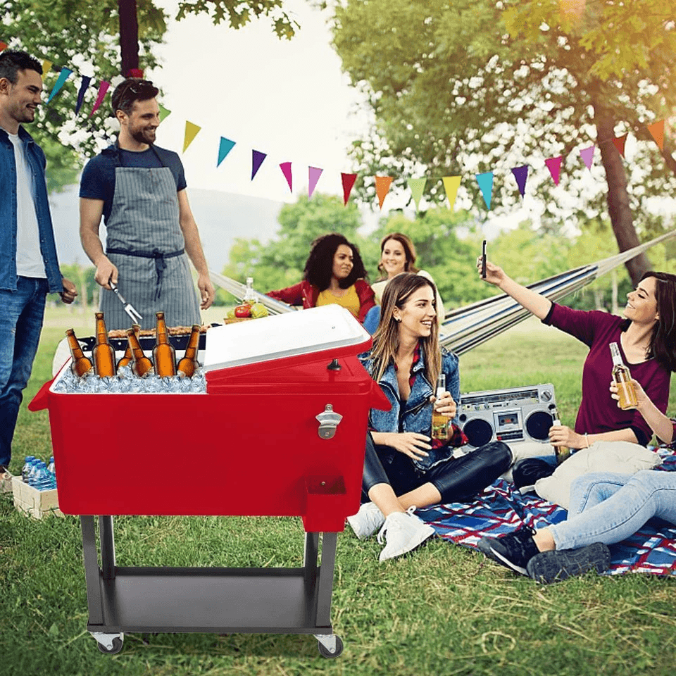 HeavyDuty Quart Rolling Ice Chest On Wheels For Patio Party Bar Drink Cooler Cart With Bottom Shelf