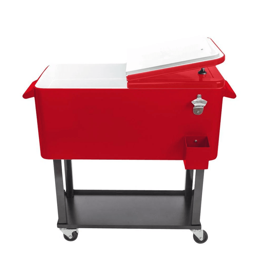 HeavyDuty Quart Rolling Ice Chest On Wheels For Patio Party Bar Drink Cooler Cart With Bottom Shelf