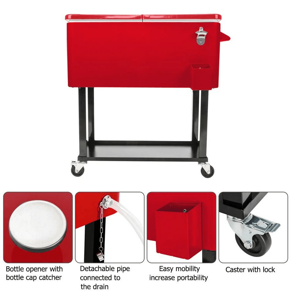 HeavyDuty Quart Rolling Ice Chest On Wheels For Patio Party Bar Drink Cooler Cart With Bottom Shelf