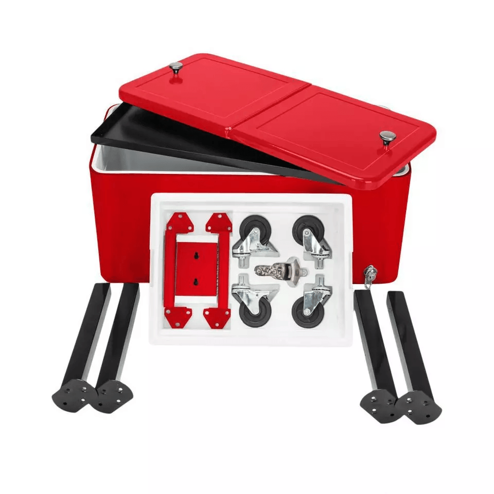 HeavyDuty Quart Rolling Ice Chest On Wheels For Patio Party Bar Drink Cooler Cart With Bottom Shelf